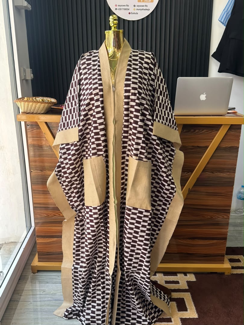 Brown & White Geometric Boubou_0