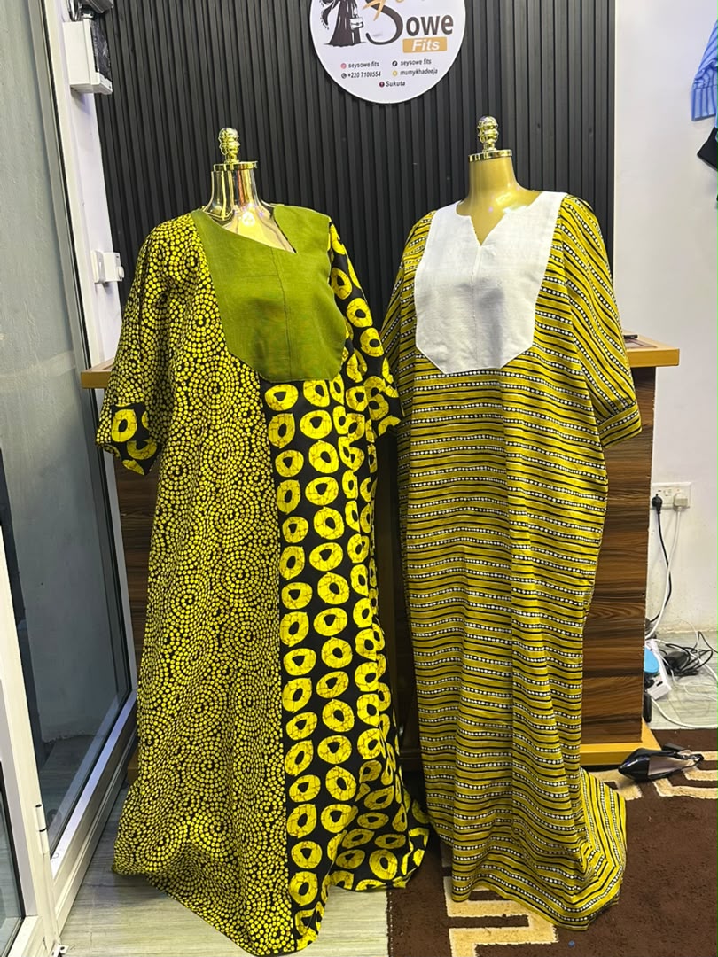 Yellow Circle Print Boubou & Yellow Stripe Boubou