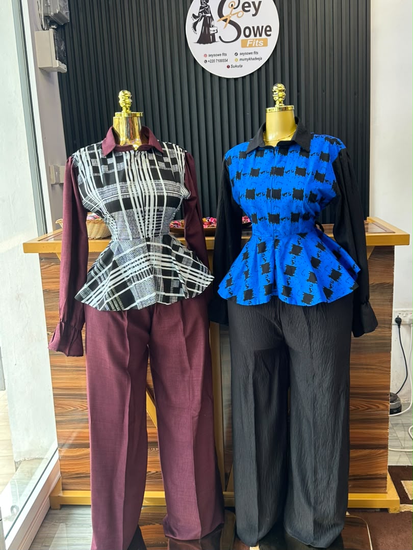 Maroon Plaid Peplum Set & Blue Check Peplum Set