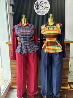 Red Plaid Peplum Set & Navy Stripe Peplum Set