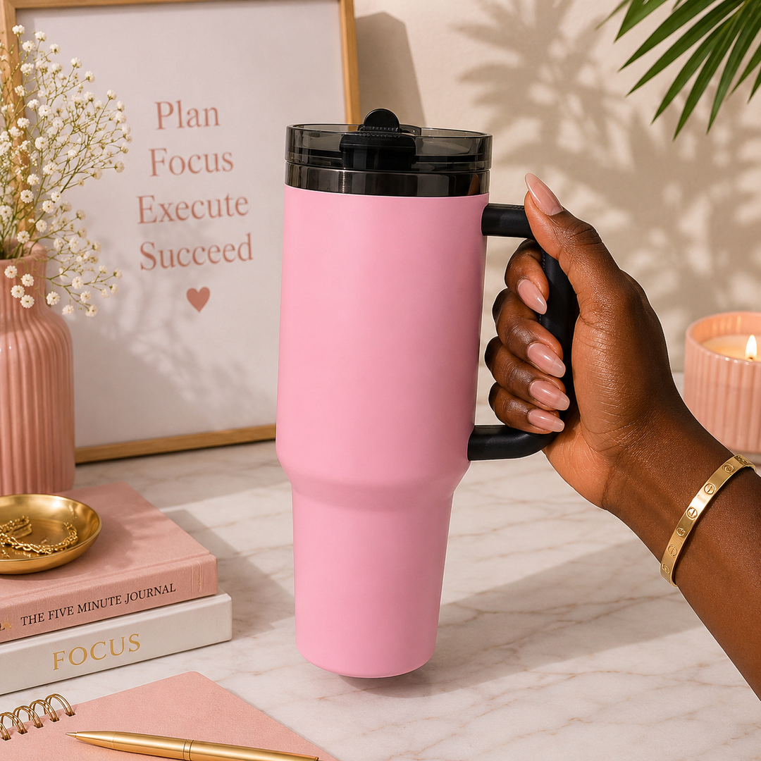 TUMBLER 1.18 LITRE AVEC COUVERCLE ANTI FUITE ROSE NOIR