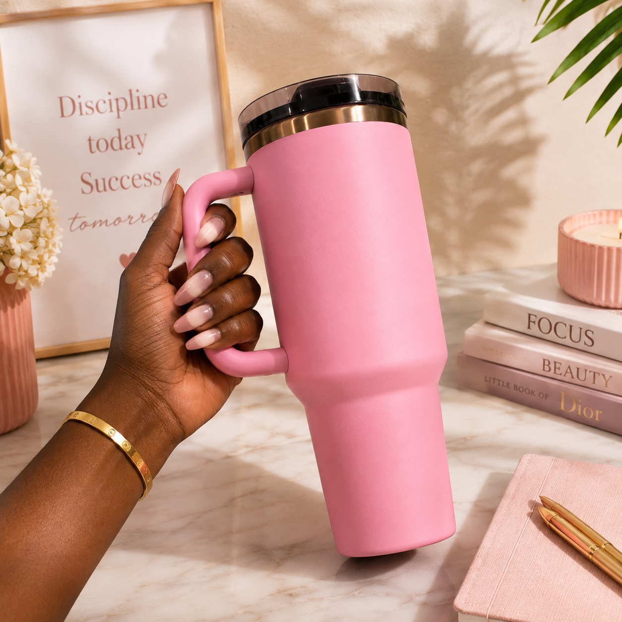 TUMBLER 1.18 LITRE AVEC COUVERCLE ANTI FUITE ROSE_0