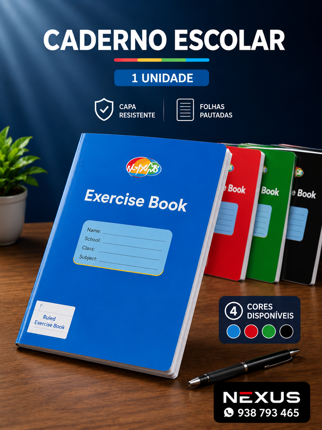 Caderno Escolar â 100 Folhas (Com legenda a retalho)
