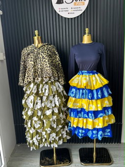 Olive Floral Ruffle Skirt & Blue-Yellow Batik Ruffle Skirt