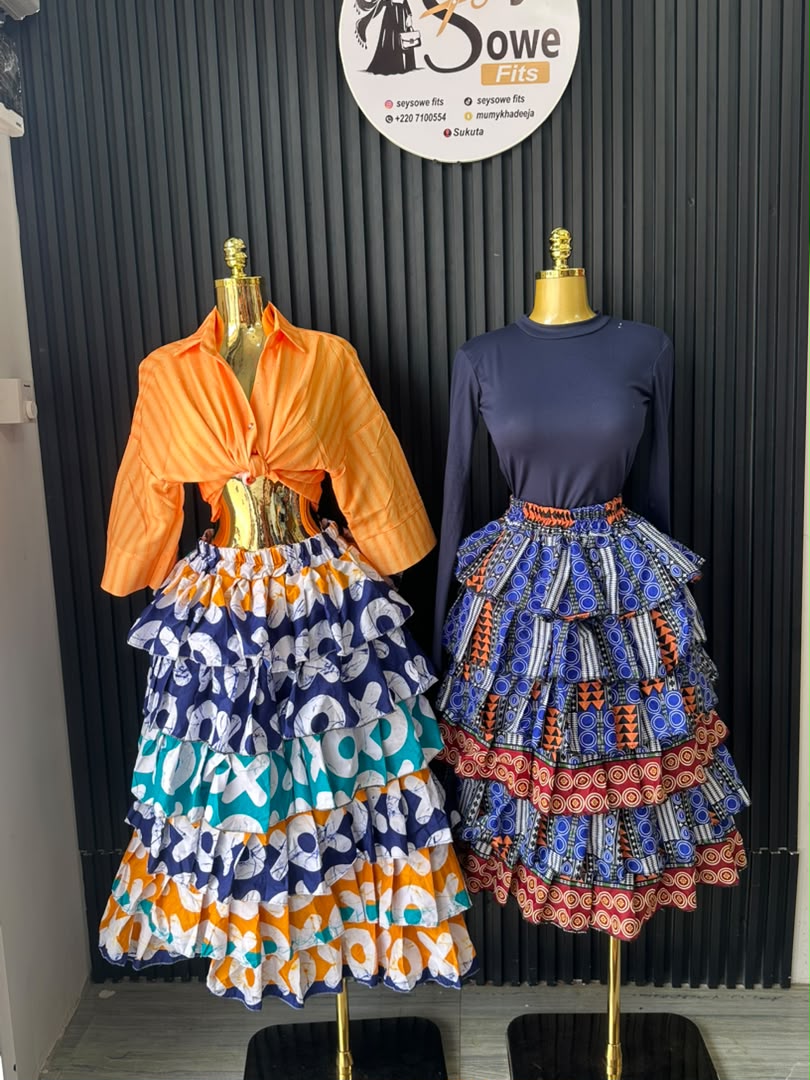 Navy XO Print Ruffle Skirt & Blue Mixed-Print Ruffle Skirt_0