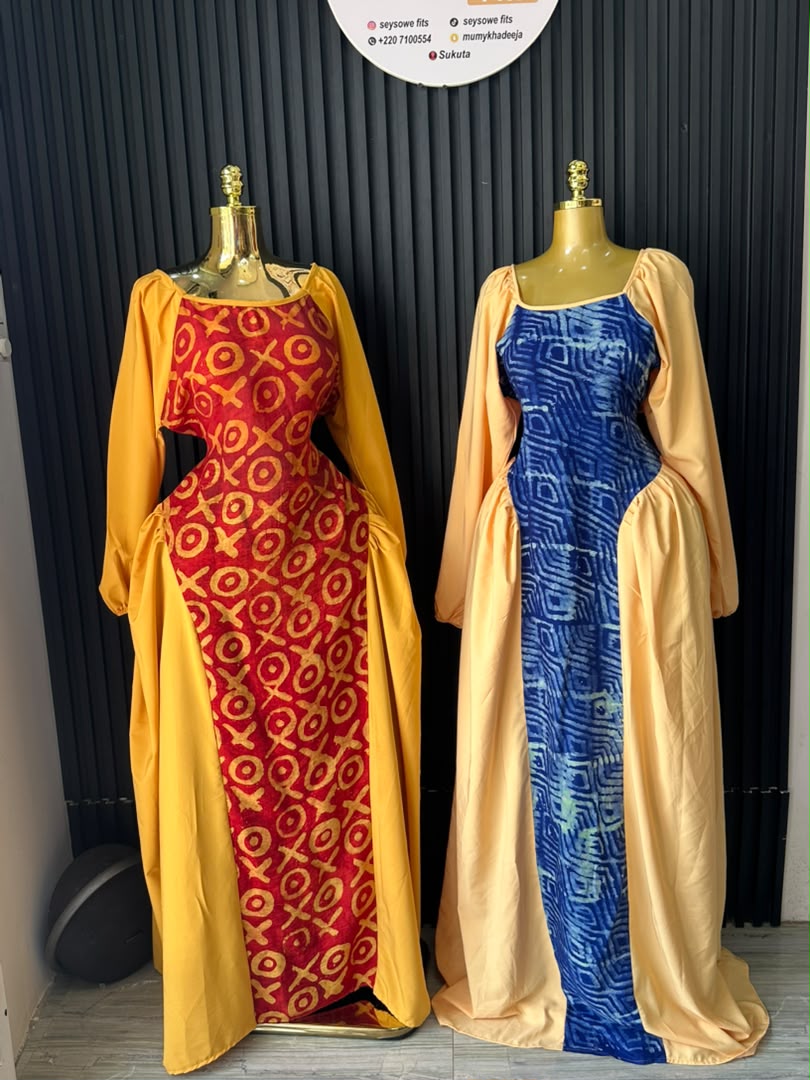 Mustard XO Print Panel Gown & Mustard Blue Batik Panel Gown_0