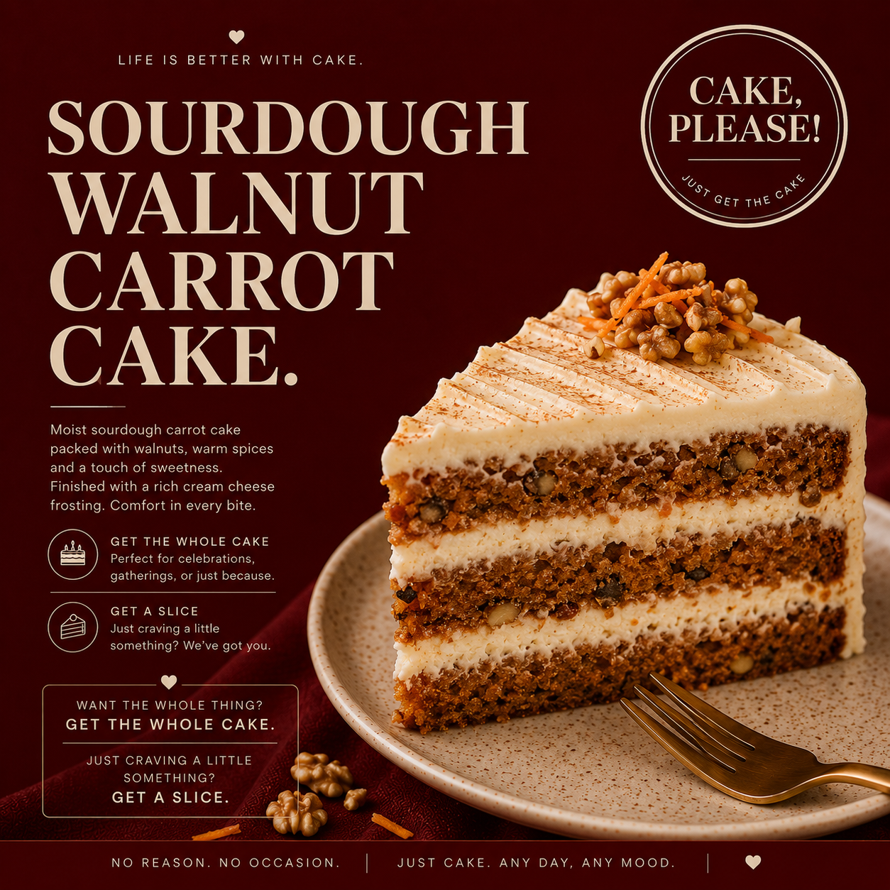 Sourdough Carrot-Walnut Cake (Slice)
