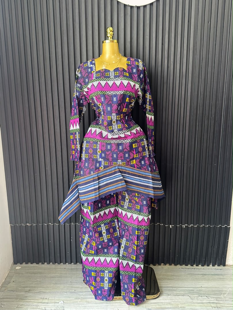 Purple Tribal Print Peplum Wrap Set
