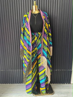 Multicolor Swirl Fringed Duster & Pant Set
