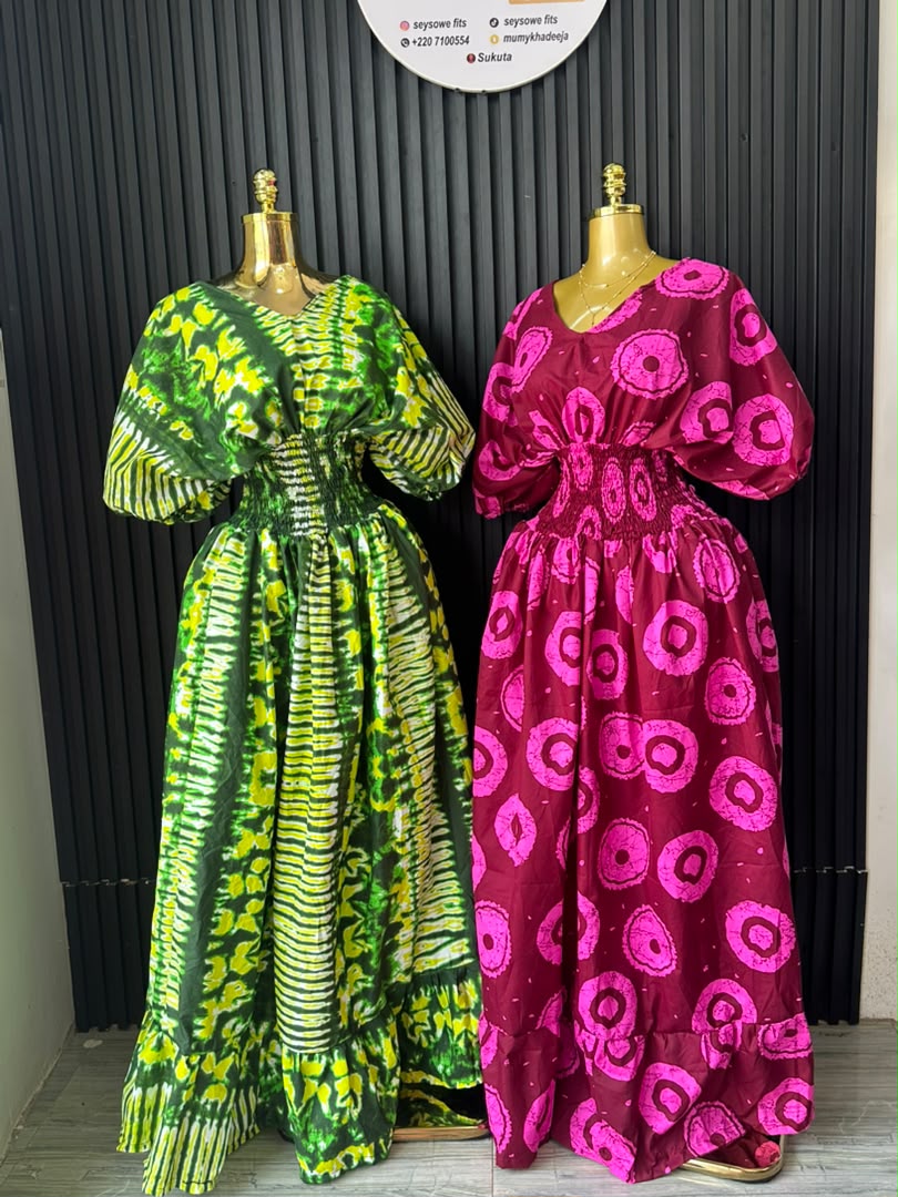Green Tie-Dye Maxi Dress & Maroon Circle Print Maxi Dress