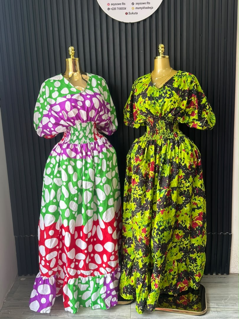Green-Red Polka Dot Maxi Dress & Neon Green Splatter Maxi Dress