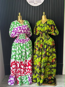 Green-Red Polka Dot Maxi Dress & Neon Green Splatter Maxi Dress