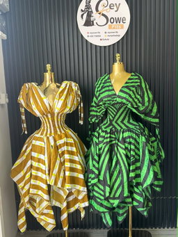 Mustard Stripe Handkerchief-Hem Dress & Green Stripe Handkerchief-Hem Dress