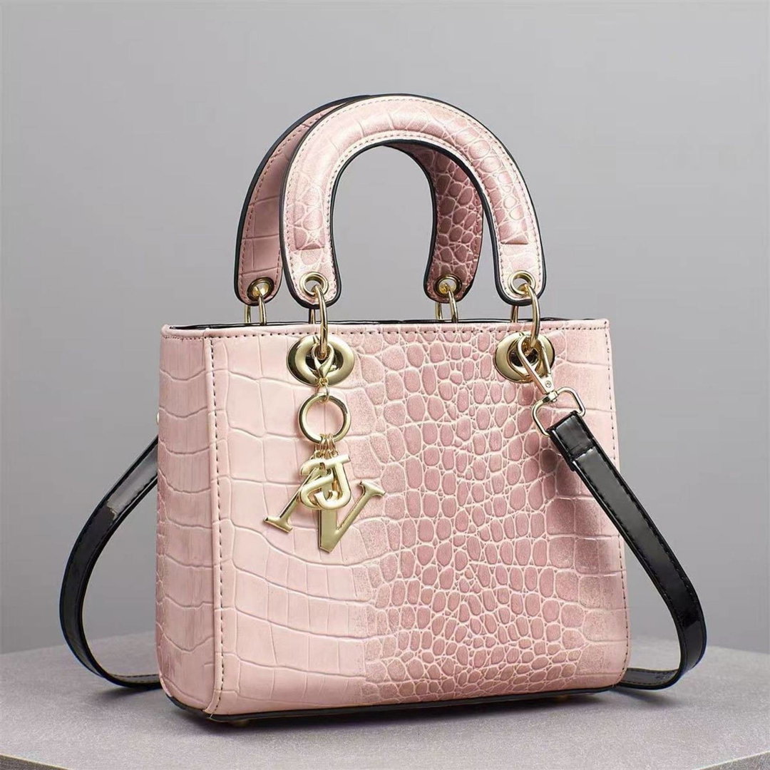 Pink Croc-Embossed Top-Handle Bag
