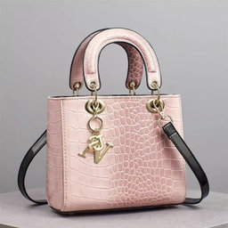 Pink Croc-Embossed Top-Handle Bag