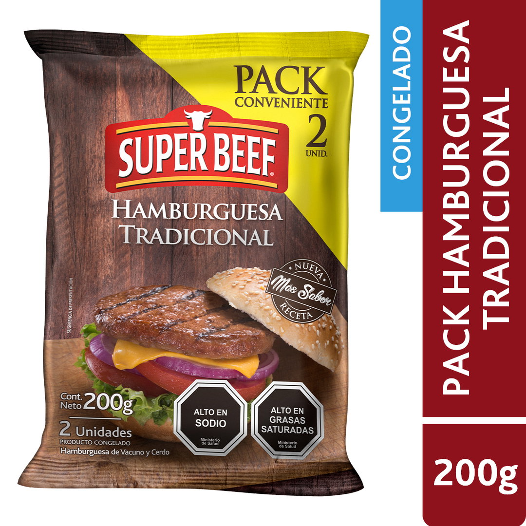 Hamburguesa Tradicional Pack 2 Unidades 200 Gr Super Beef