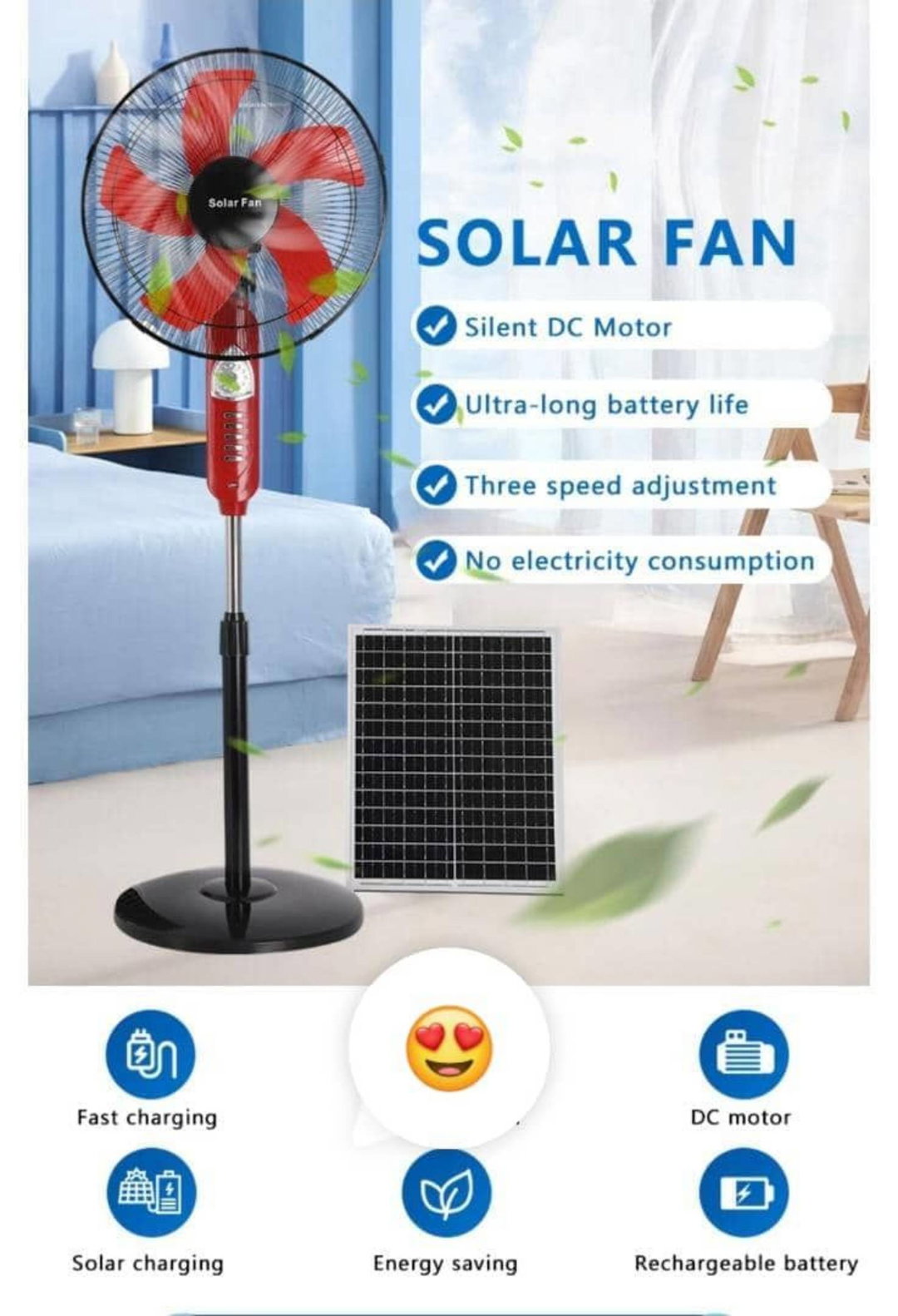 SOLAR RECHARGEABLE FAN WITH SOLAR PANEL