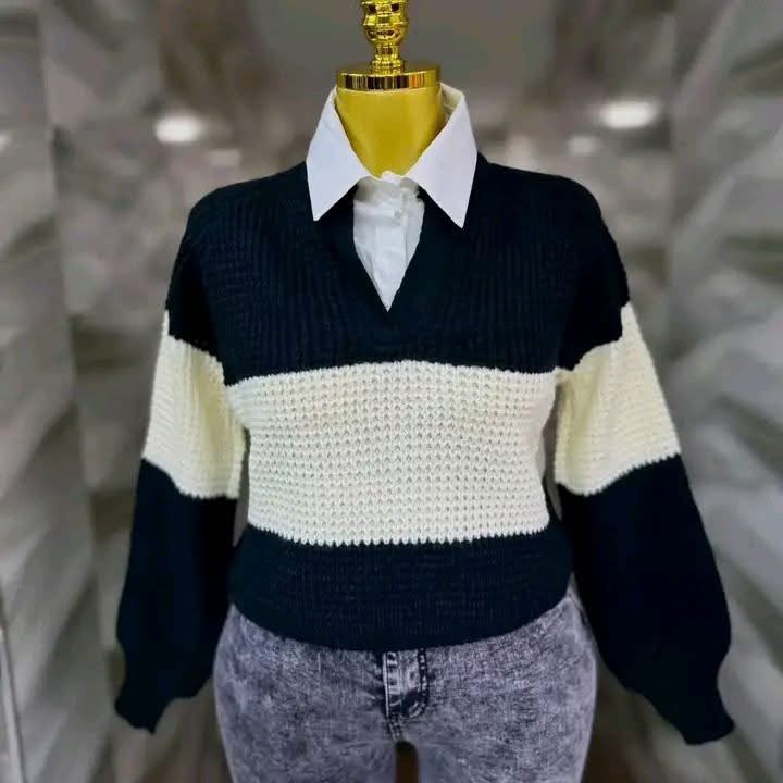 colorblock V-neck knit sweater