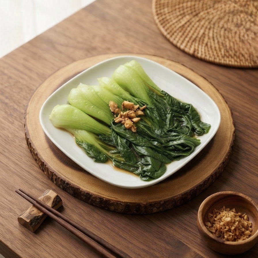 Bokchoy with Fried Garlic & Oyster Sauce