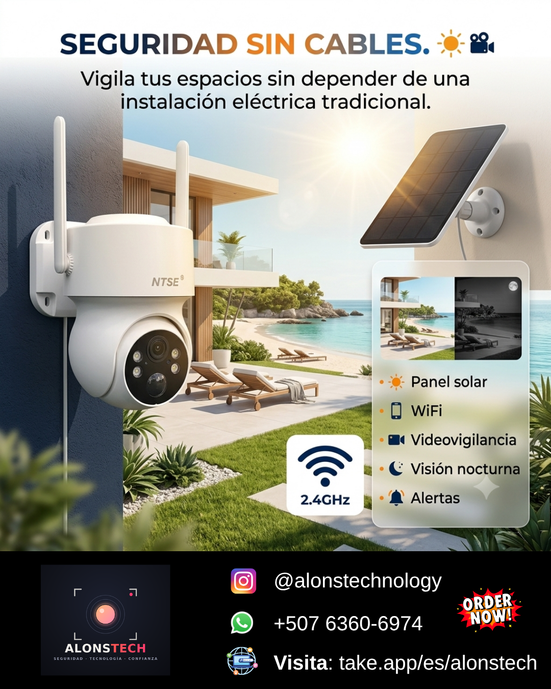 Cámara de Seguridad Solar IP PTZ 4MP WiFi NTSE NT-TQS1 (Blanca)_0