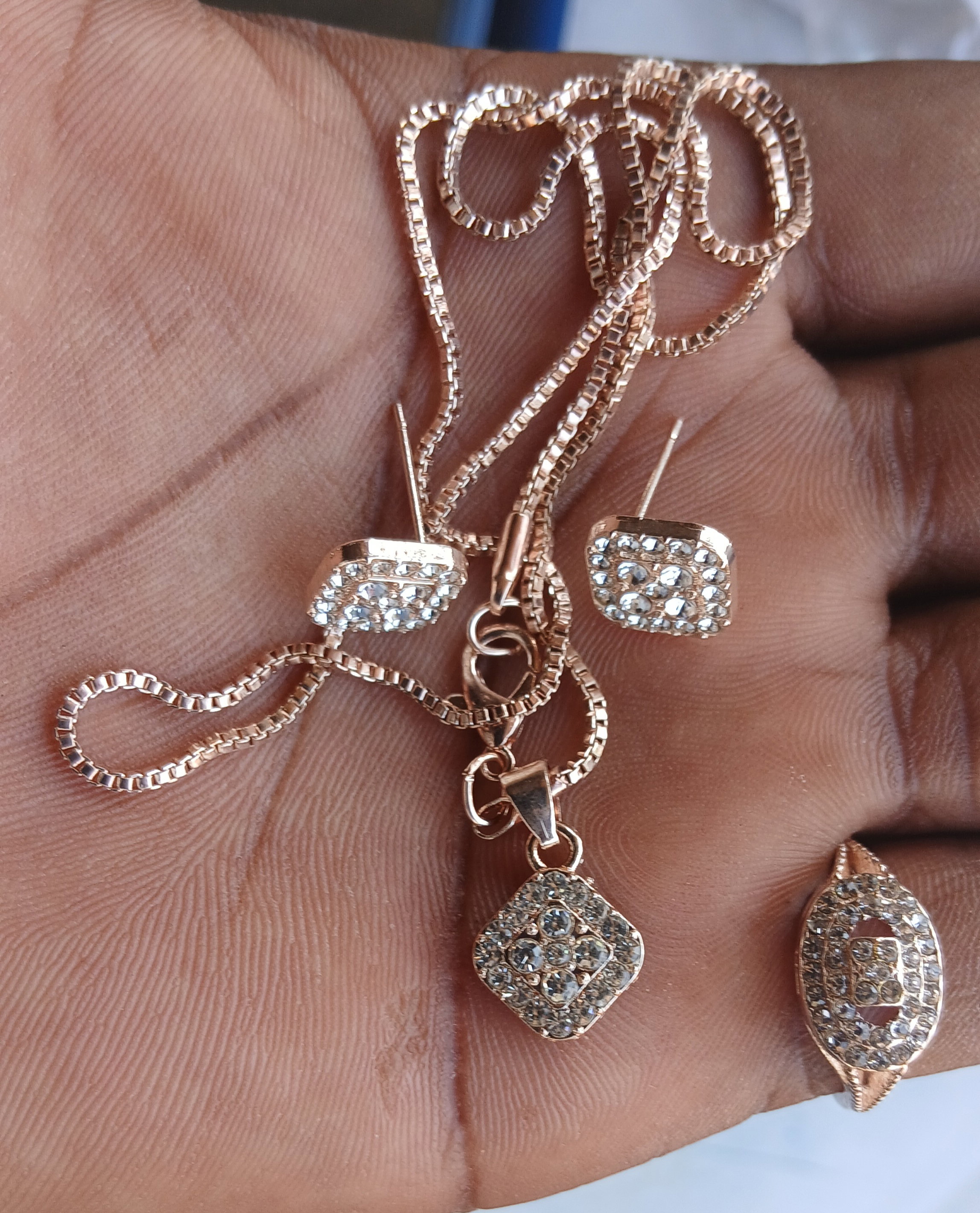 Three in one necklace, earing, ring