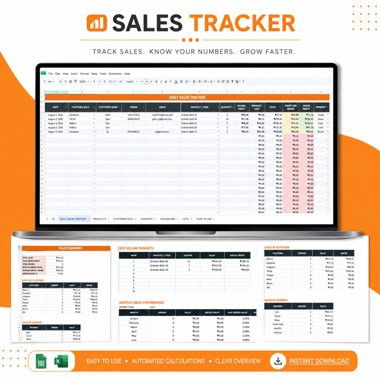 Sales Tracker (Google Sheets, Excel & Printable Report)