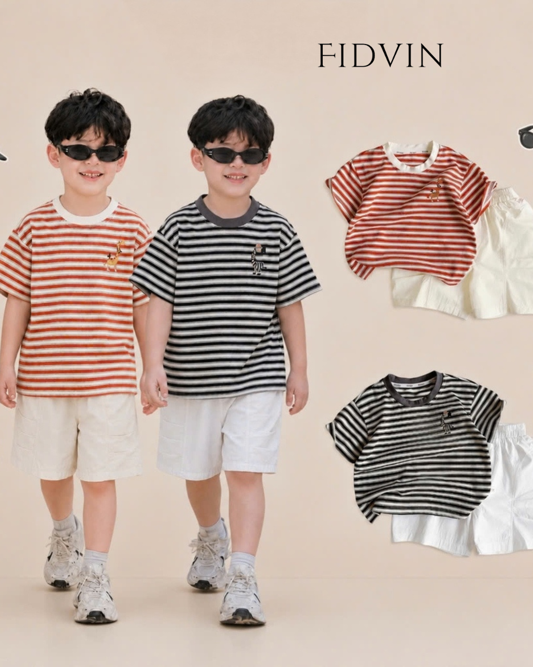 Safari Striped Tee & Khaki Shorts Set — H0326B38_0