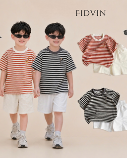 Safari Striped Tee & Khaki Shorts Set — H0326B38