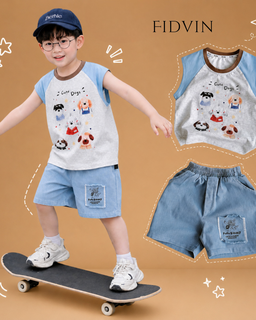 Cute Puppies Tank & Denim Shorts Set — T0226B11
