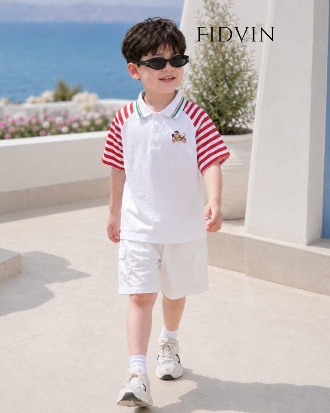Horse Embroidery Polo & Khaki Shorts Set — H0226B35_0