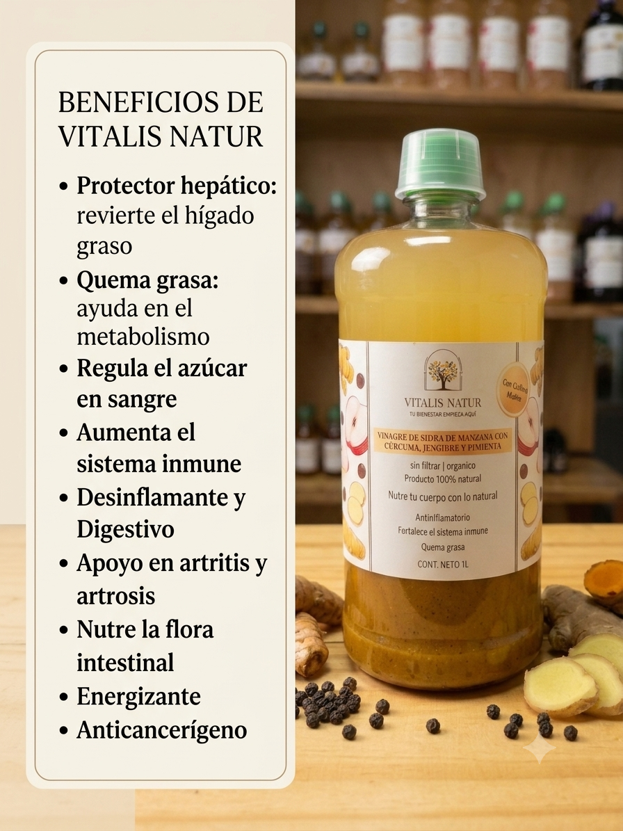 Vinagres de sidra de manzana con cúrcuma jengibre y pimienta