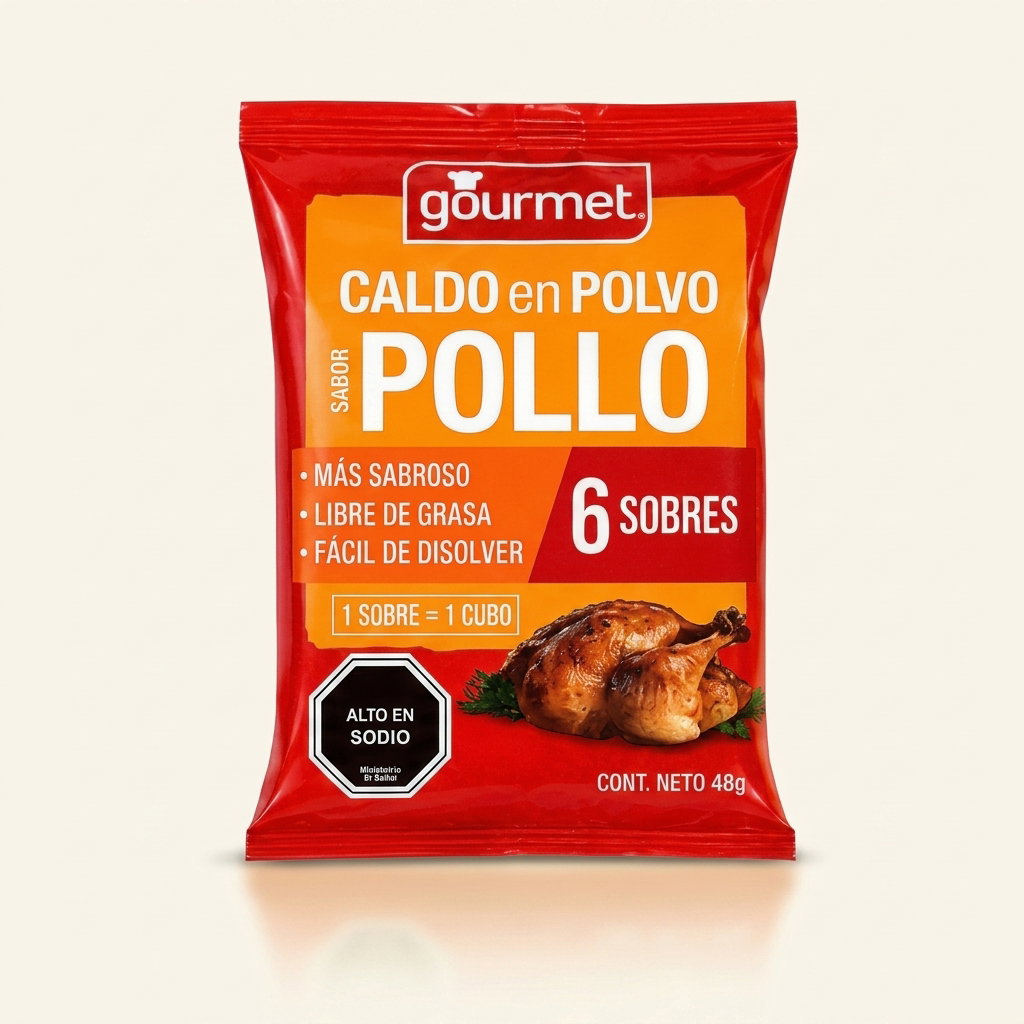 Caldos En Polvo Sabor Caldo De Pollo 6 sobres Gourmet