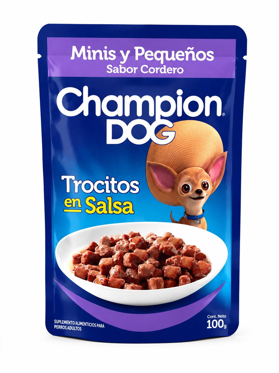 Trocitos En Salsa Sabor Cordero 100 gr Champion Dog