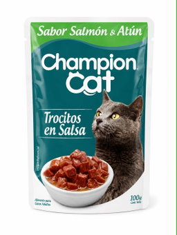 Trocitos En Salsa Sabor Salmón y Atún 100 gr Champion Cat