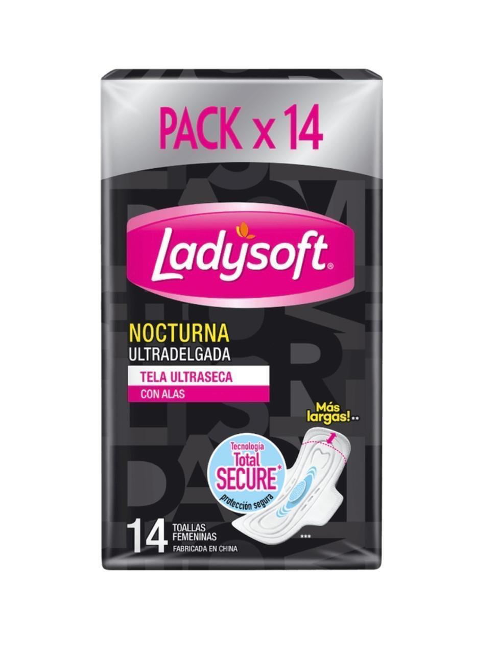 Toallita Higiénica Femenina Nocturna Ultra Delgada Con alas 14 Unidades LadySoft