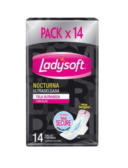 Toallita Higiénica Femenina Nocturna Ultra Delgada Con alas 14 Unidades LadySoft