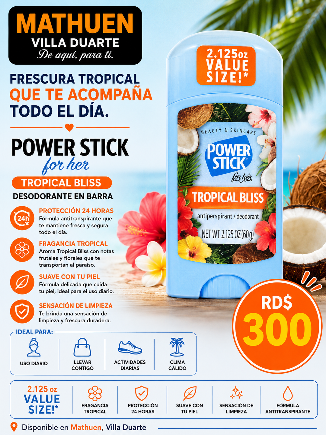 Desodorante Power Stick - Tropical Bliss