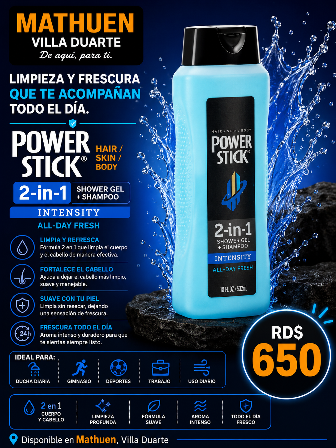 Gel De Baño + Shampoo Power Stick _0