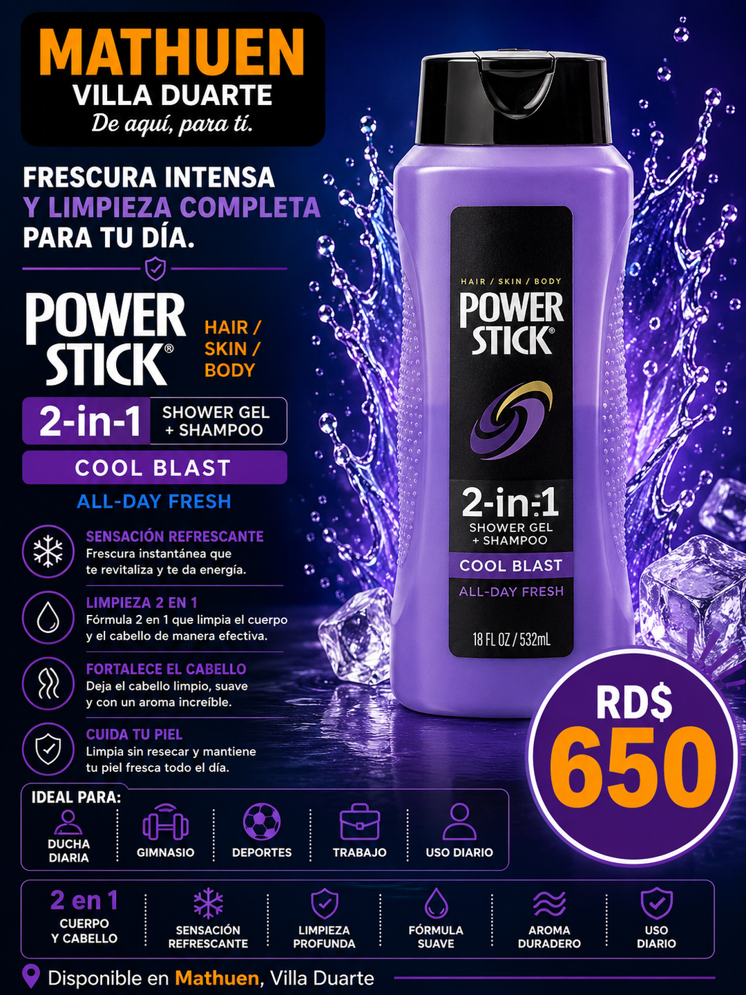 Gel De Baño + Shampoo Power Stick - Cool Blast