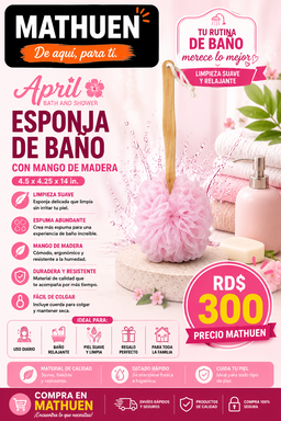 Esponja de Baño Con Mango de Madera