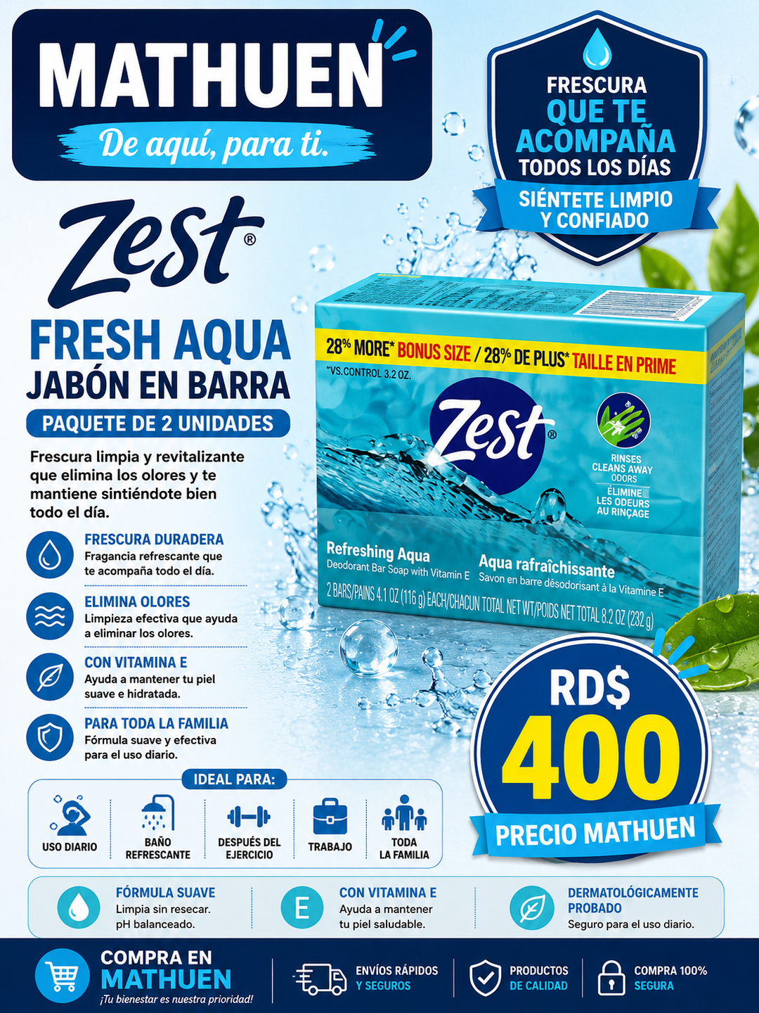 Jabón De Barra Zest - Aqua 