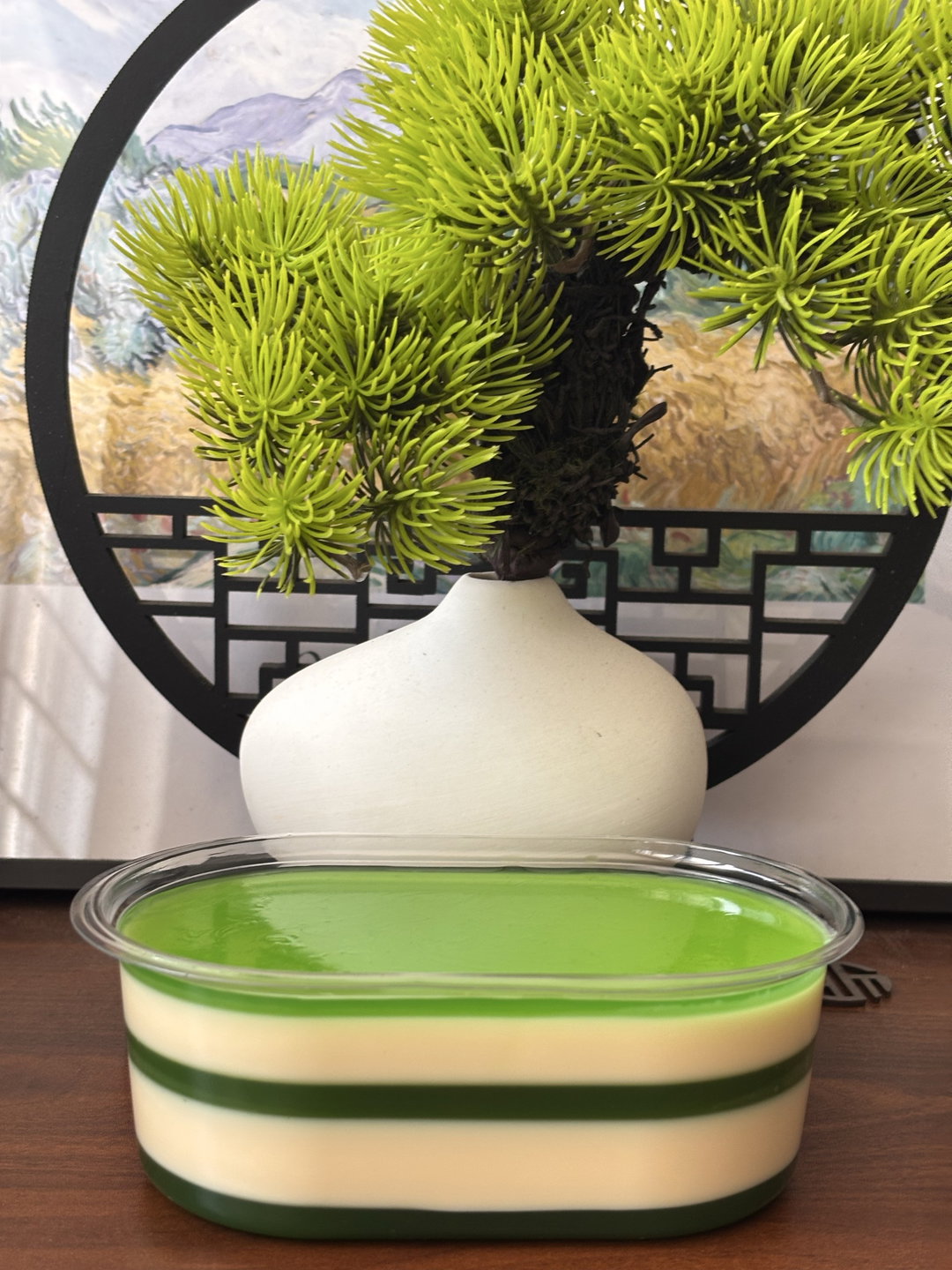 Pandan Agar-Agar with Cheese Flan