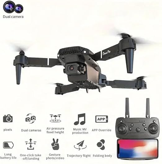 Dual-Camera Foldable E88 Drone, WiFi FPV, 12-15 Min Flight Time, Altitude Hold, Headless Mode