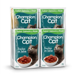 Trocitos En Salsa Sabor Salmón y Atún 100 gr Champion Cat — Pack 4 Unidades