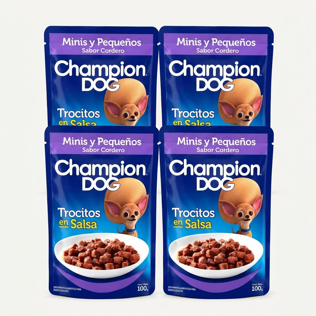 Trocitos En Salsa Sabor Cordero 100 gr Champion Dog — Pack 4 Unidades