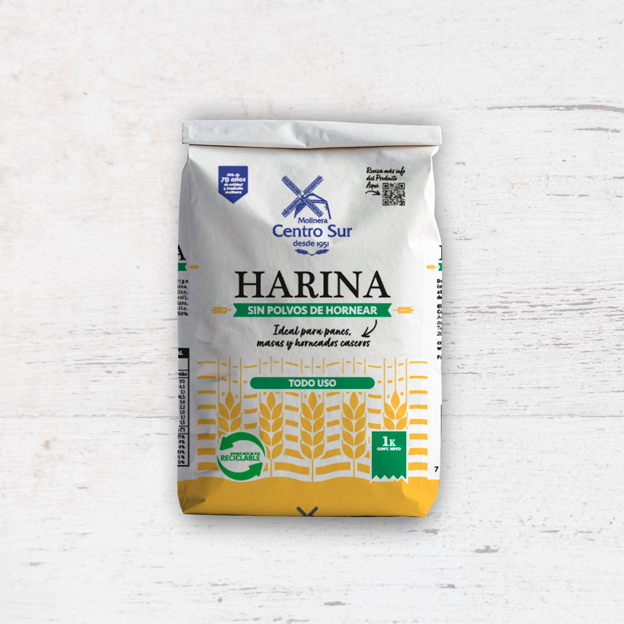 Harina Sin Polvo De Hornear 1 Kg Centro Sur — Pack 2 Unidades_0