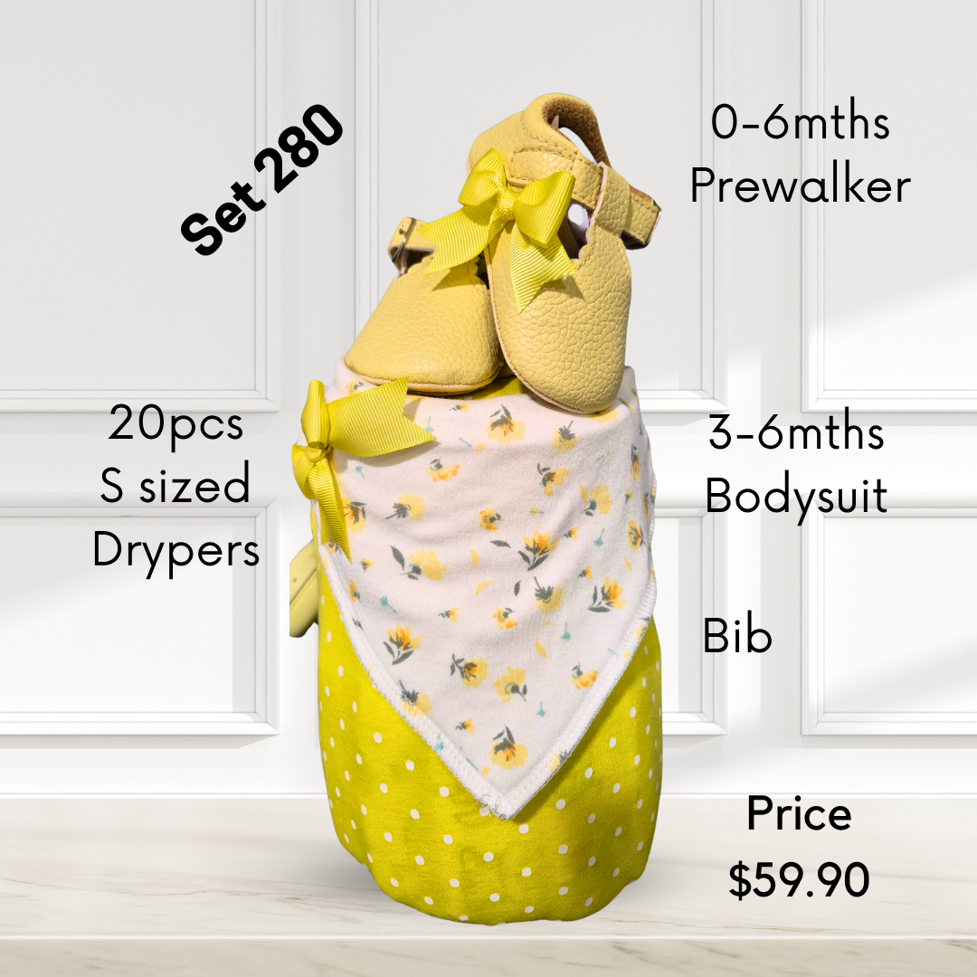 Yellow Polka Floral Bib_0