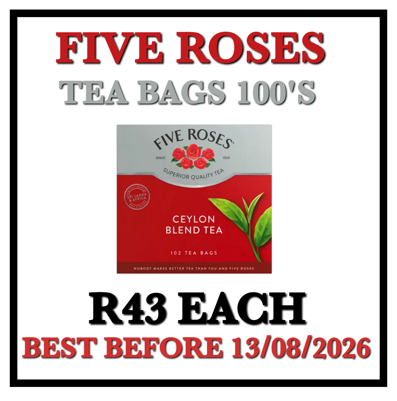 Fiver Roses Tea Bags 250g (100's)_0