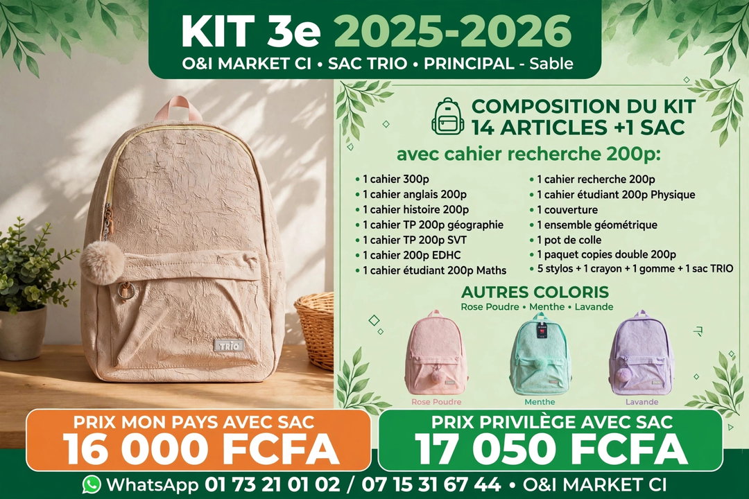 Kit fournitures scolaires 3e