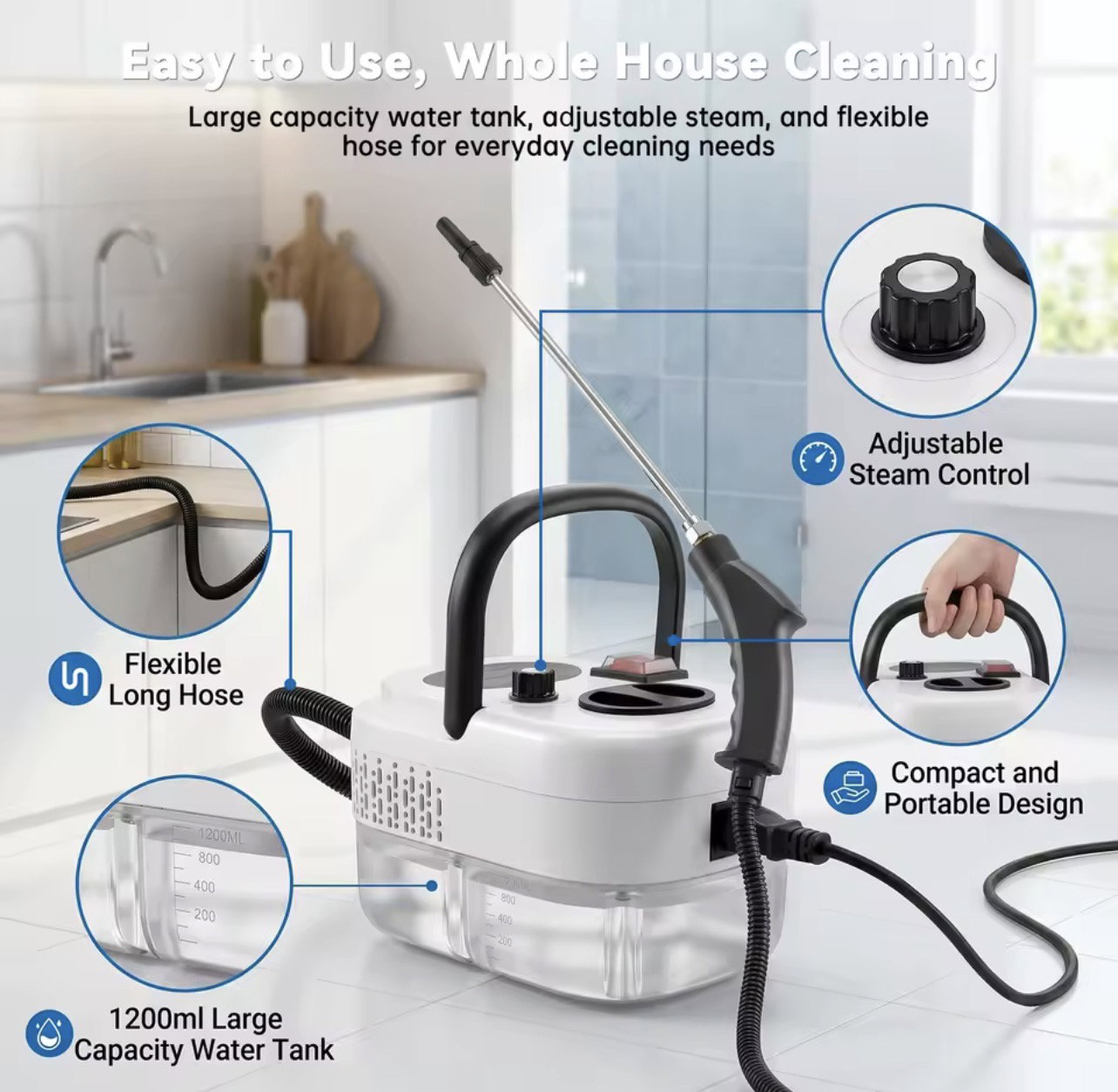 2500W Multi-Function Steam Cleaner with 6-Speed Steam Control & 1200ml Tank_6